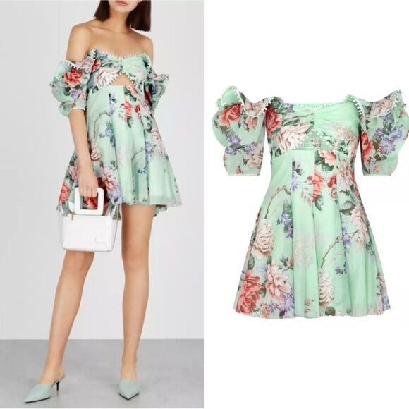Alice McCall Mint Blue Peony Floral Mini Dress - Picture 1 of 16